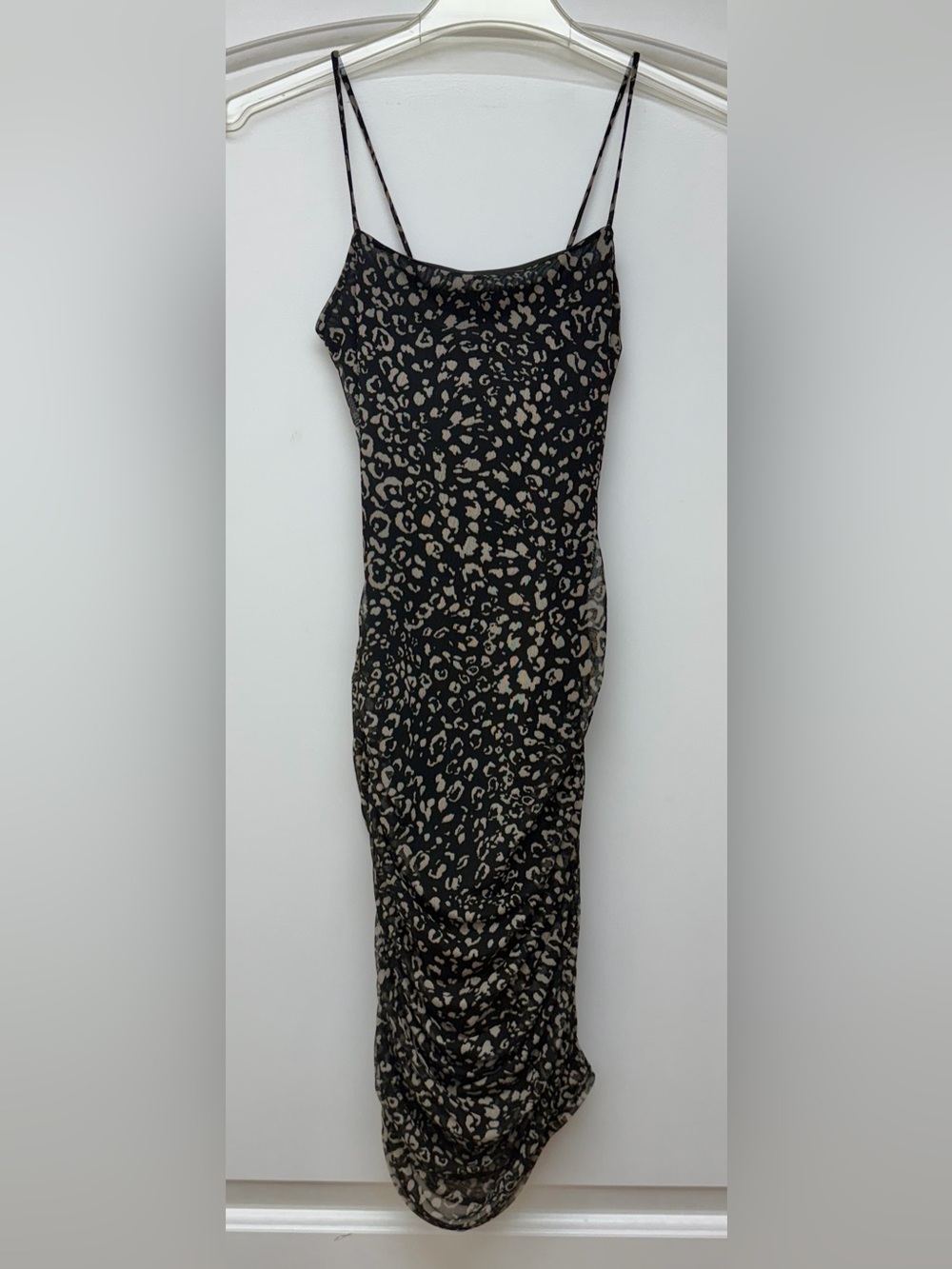 204: Windsor Black and Beige Leopard Print Slip Dress - XS
